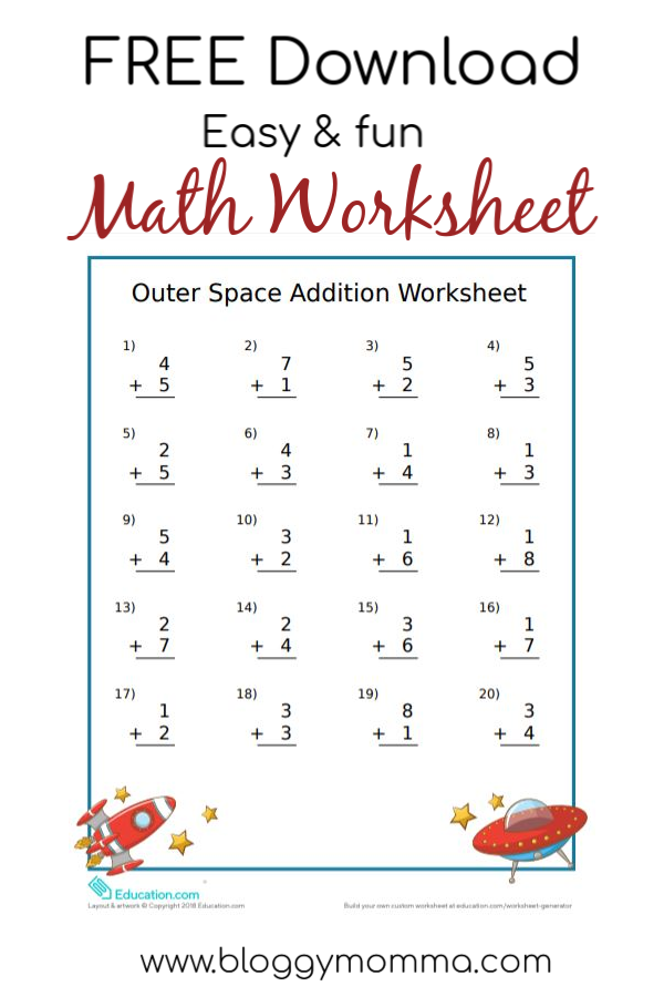 Space Themed Maths Worksheets