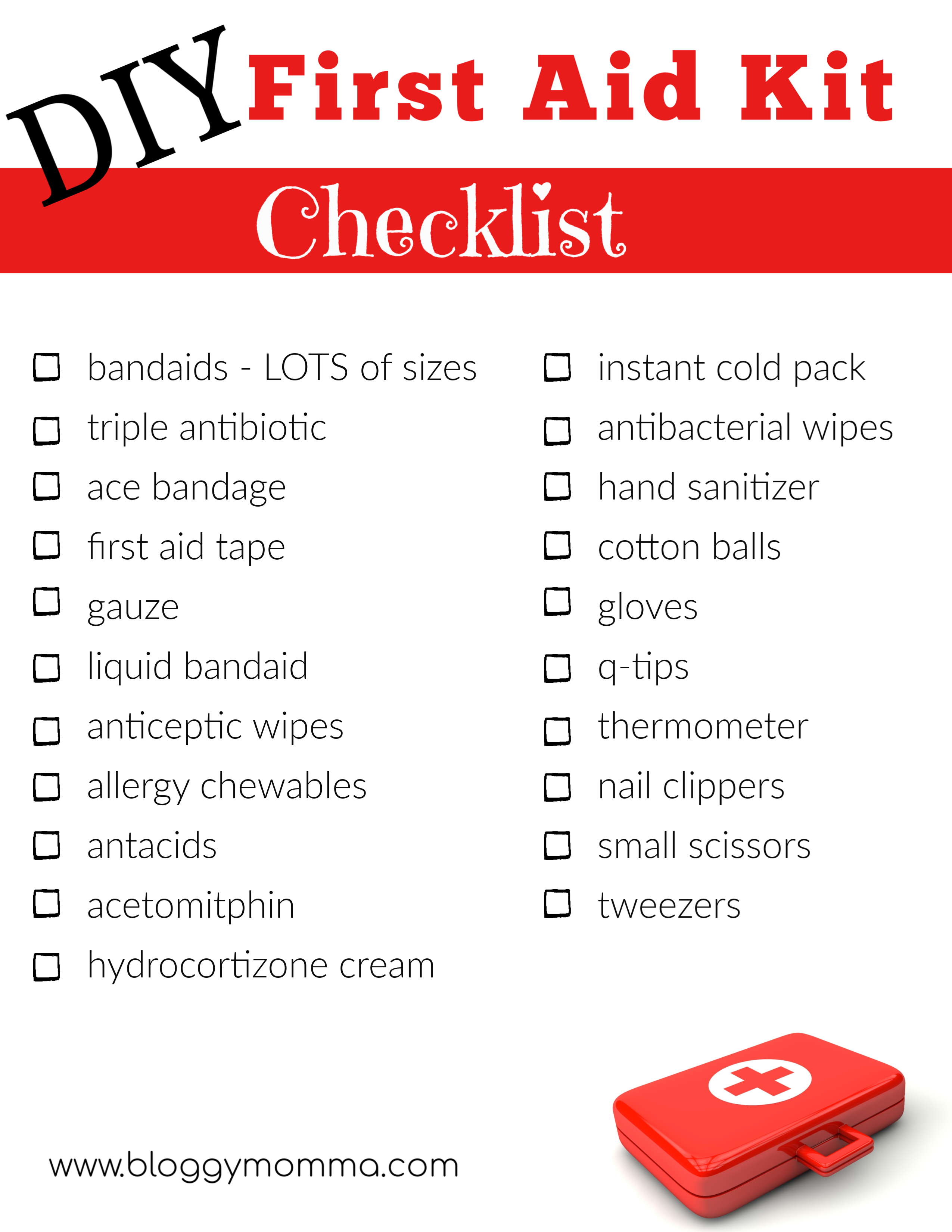 Printable First Aid Checklist Template Printable Word Searches